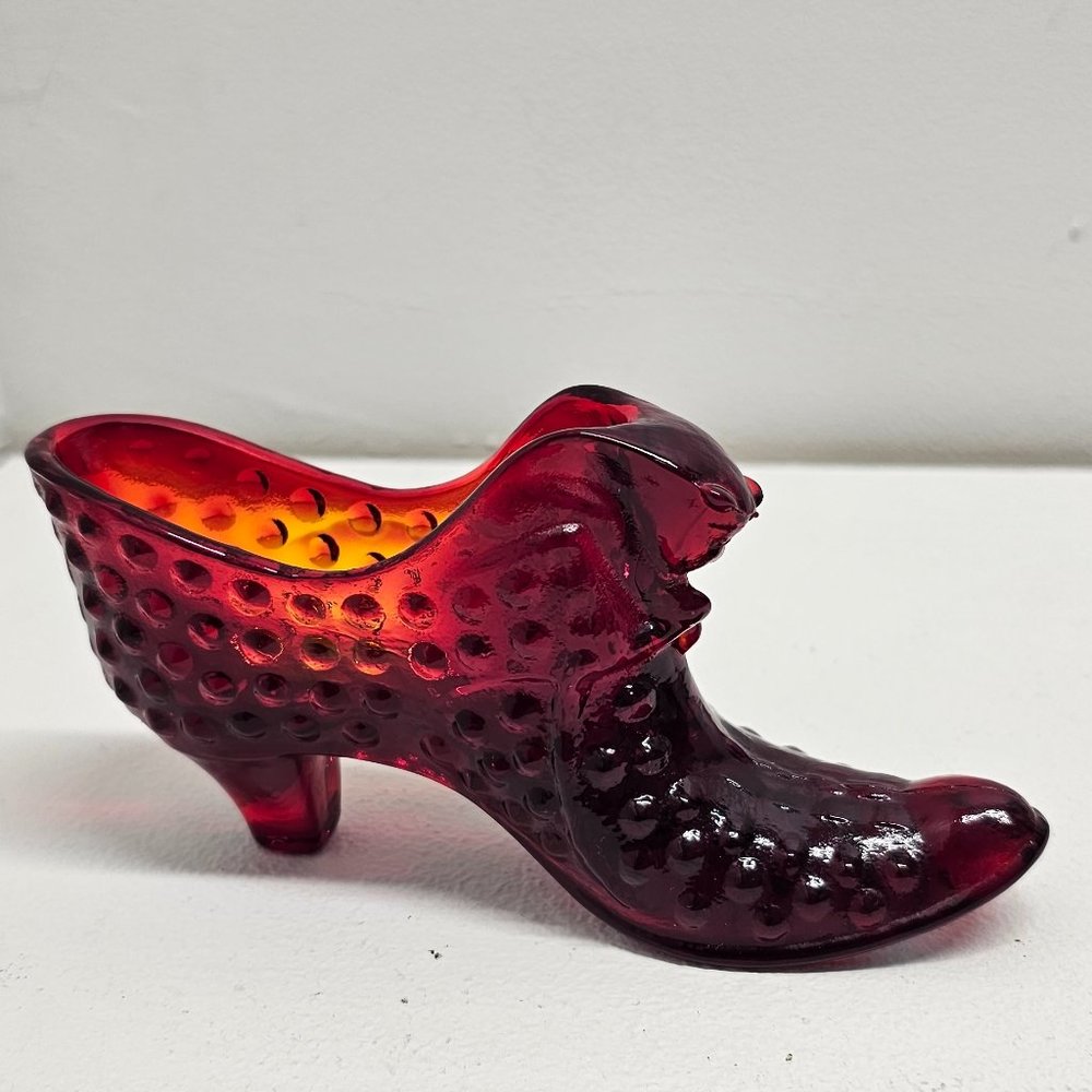 Fenton Ruby Shoe, glows Cadmium!!